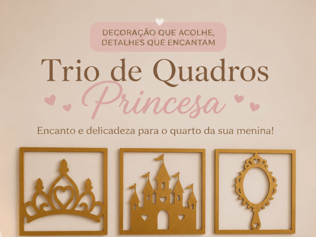 Trio Quadrinhos Vazados Princesa - Decor Infantil